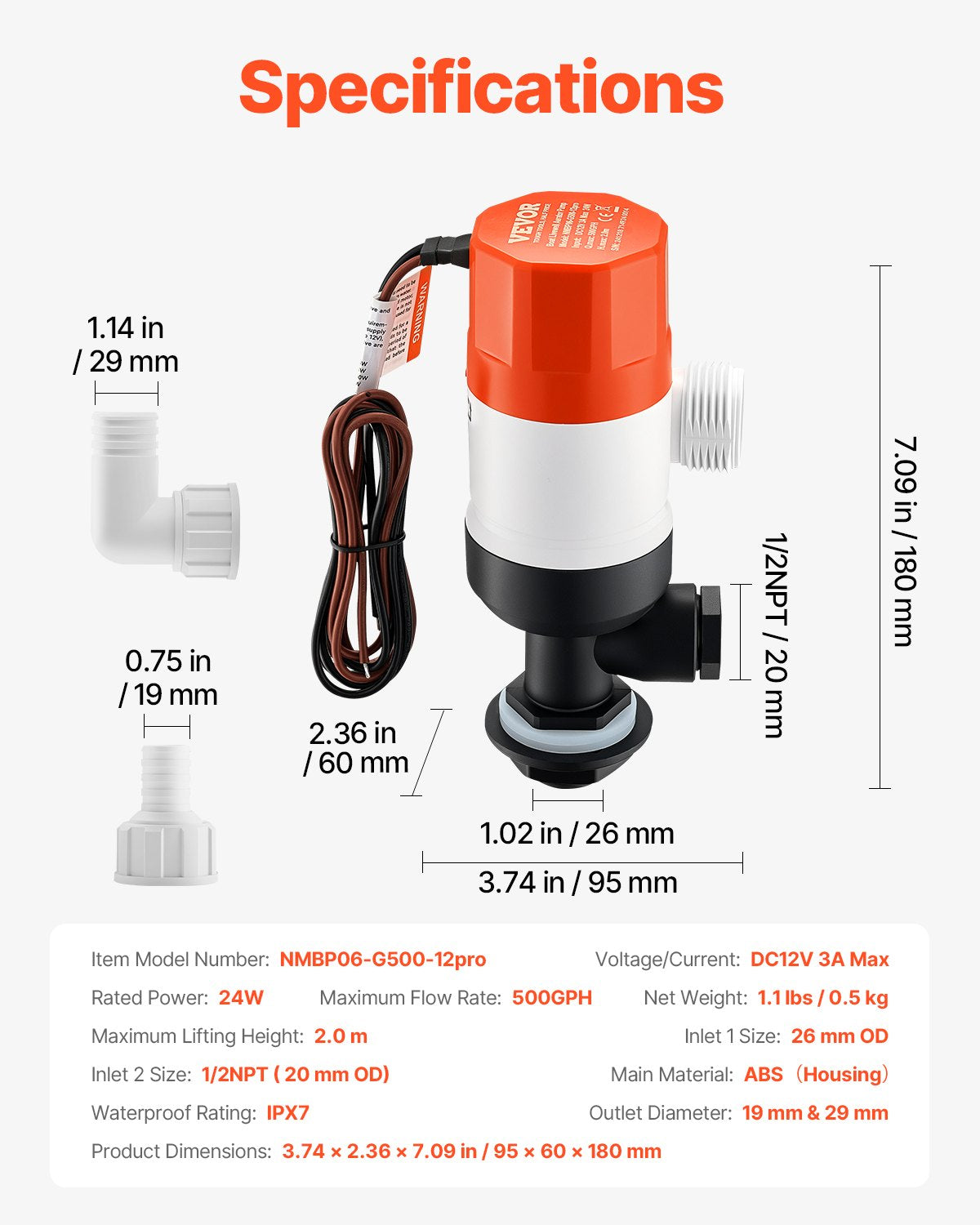 Aeravimo siurblys VEVOR NMBP06-G500-12pro, 32 l/min