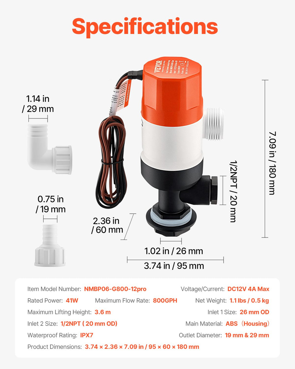 Aeravimo siurblys VEVOR NMBP06-G800-12pro, 50 l/min