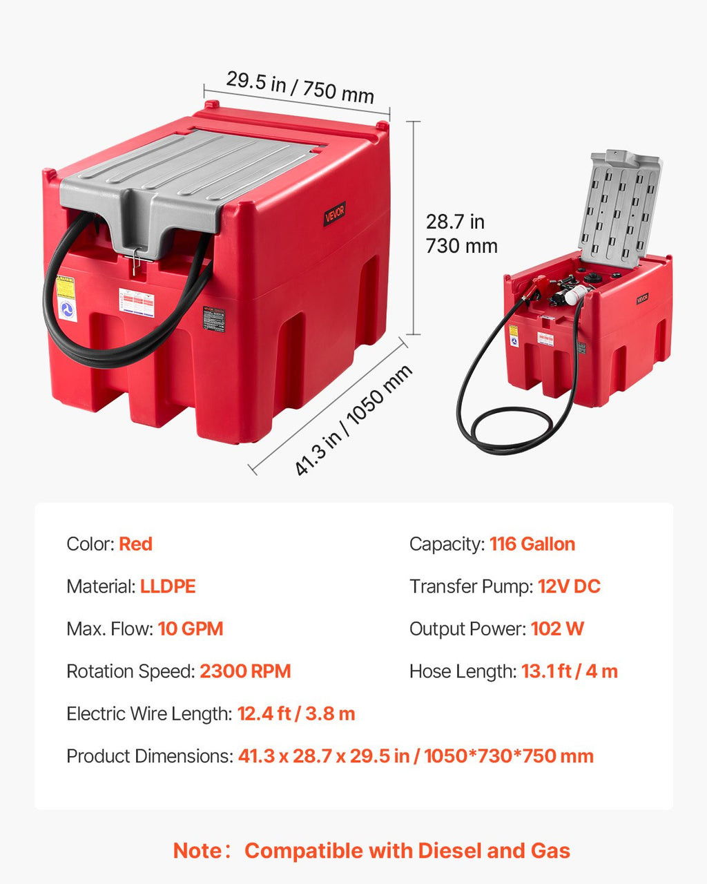 Nešiojama kuro talpa VEVOR YDIES400L-E, 440 l