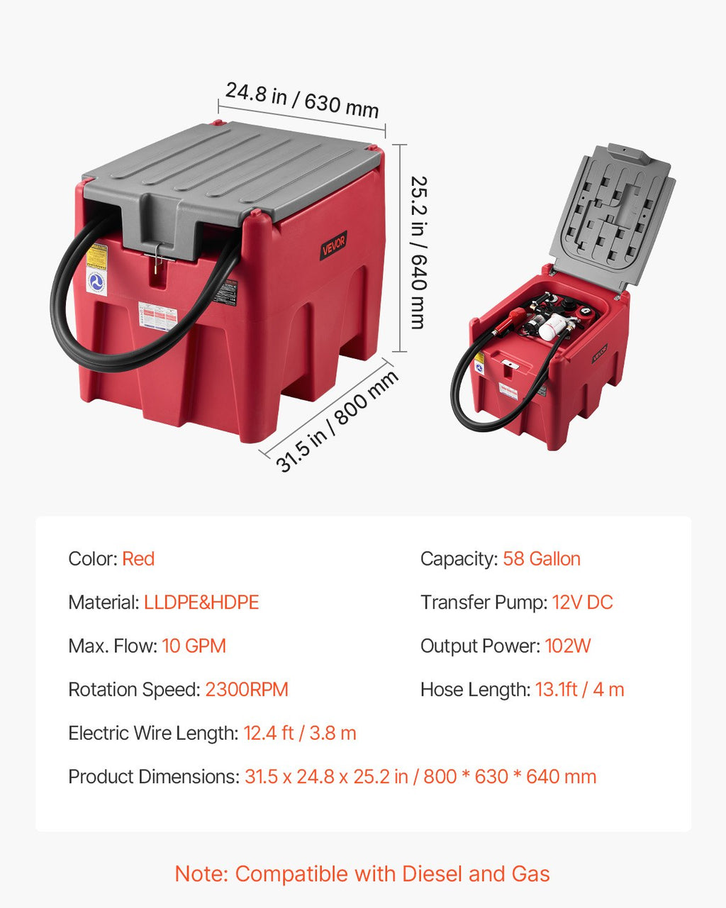 Nešiojama kuro talpa VEVOR YDIES200L-E, 220 l