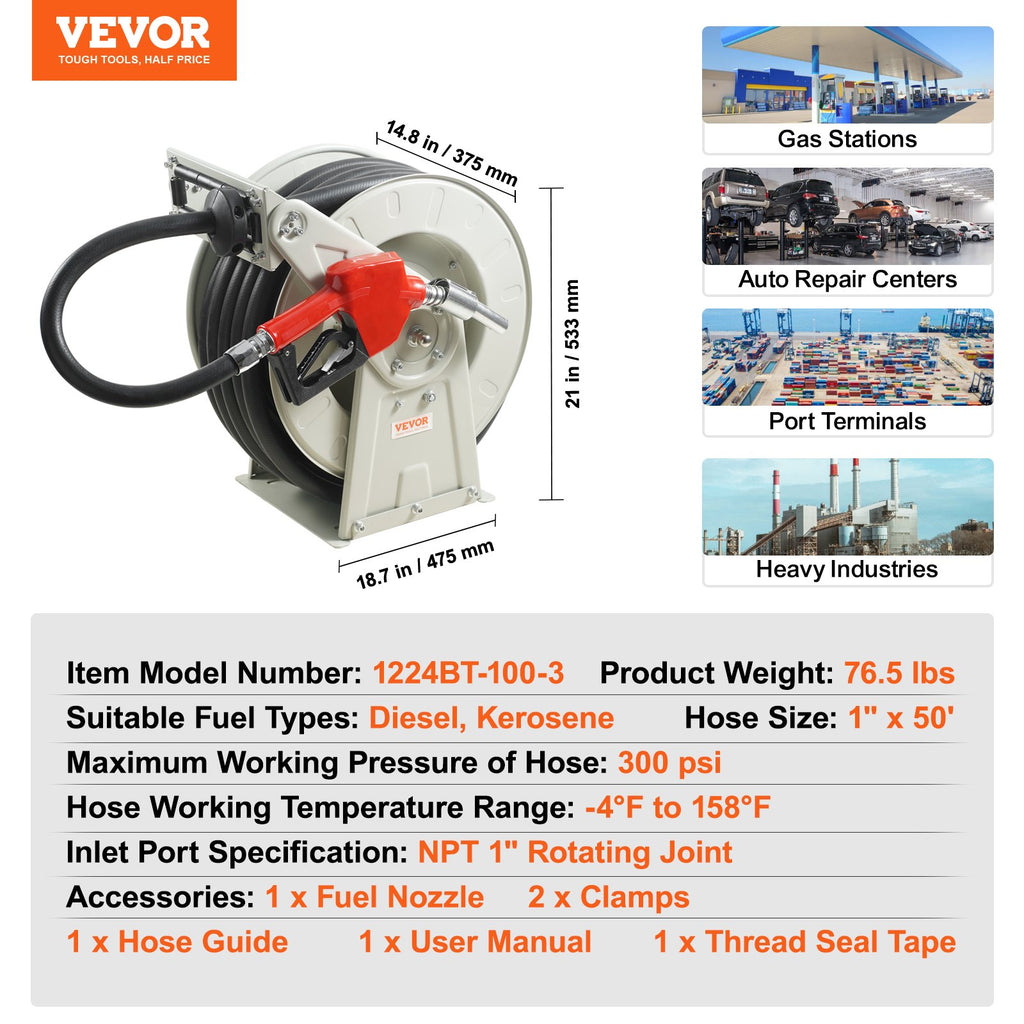 Kuro žarnų ritė VEVOR 1224BT-100-3, 25,4 mm x 15,24 m