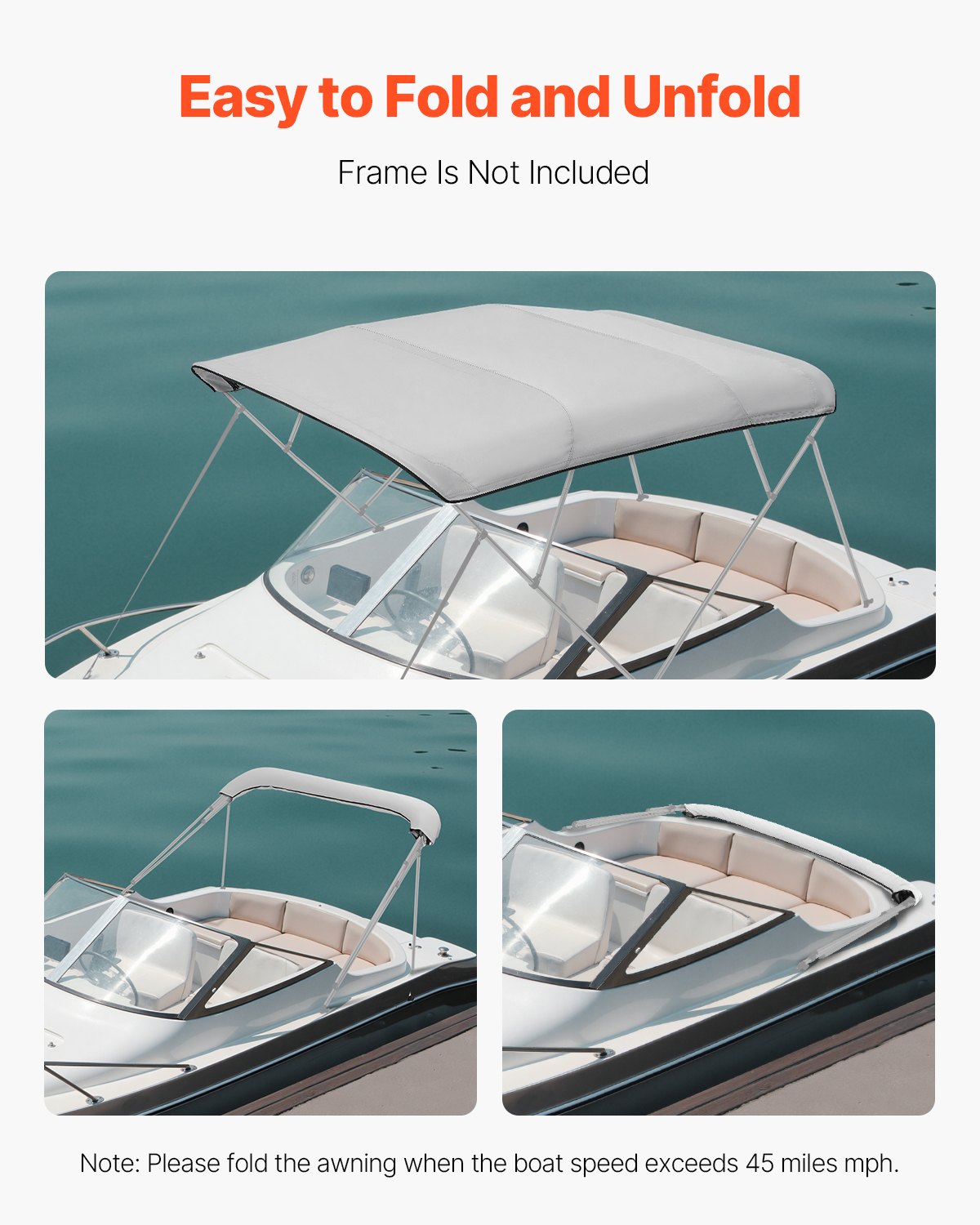 Bimini stogelio uždangalas VEVOR 4BMN97103TENT, 2464–2616 mm pločio