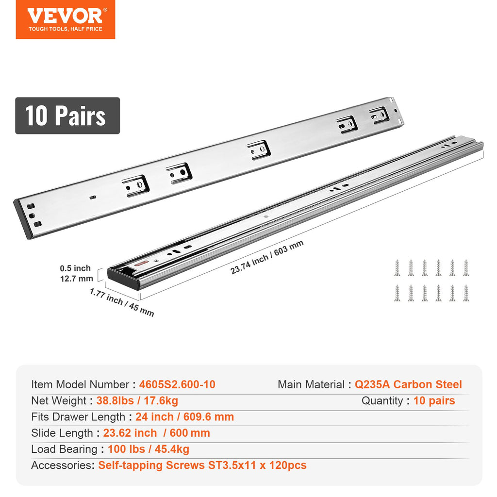 Stalčių bėgeliai VEVOR 4605S2.600-10, 609,6 mm