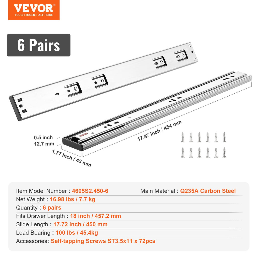 Stalčių bėgeliai VEVOR 4605S2.450-6, 457,2 mm