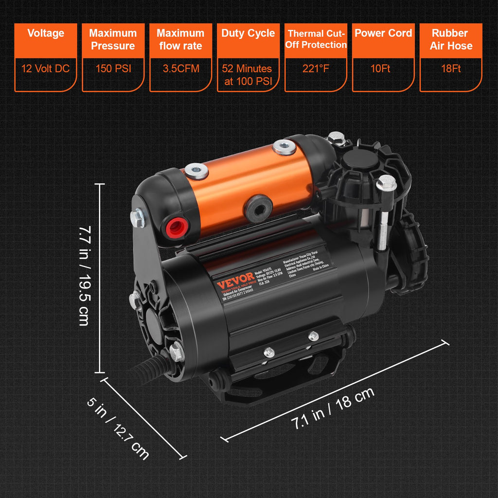 Automobilinis oro kompresorius VEVOR 12V, 150 PSI
