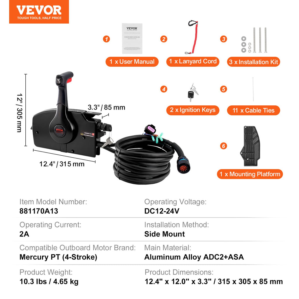Valties variklio nuotolinio valdymo svirtis VEVOR 881170A13, skirta Mercury PT 4-taktams