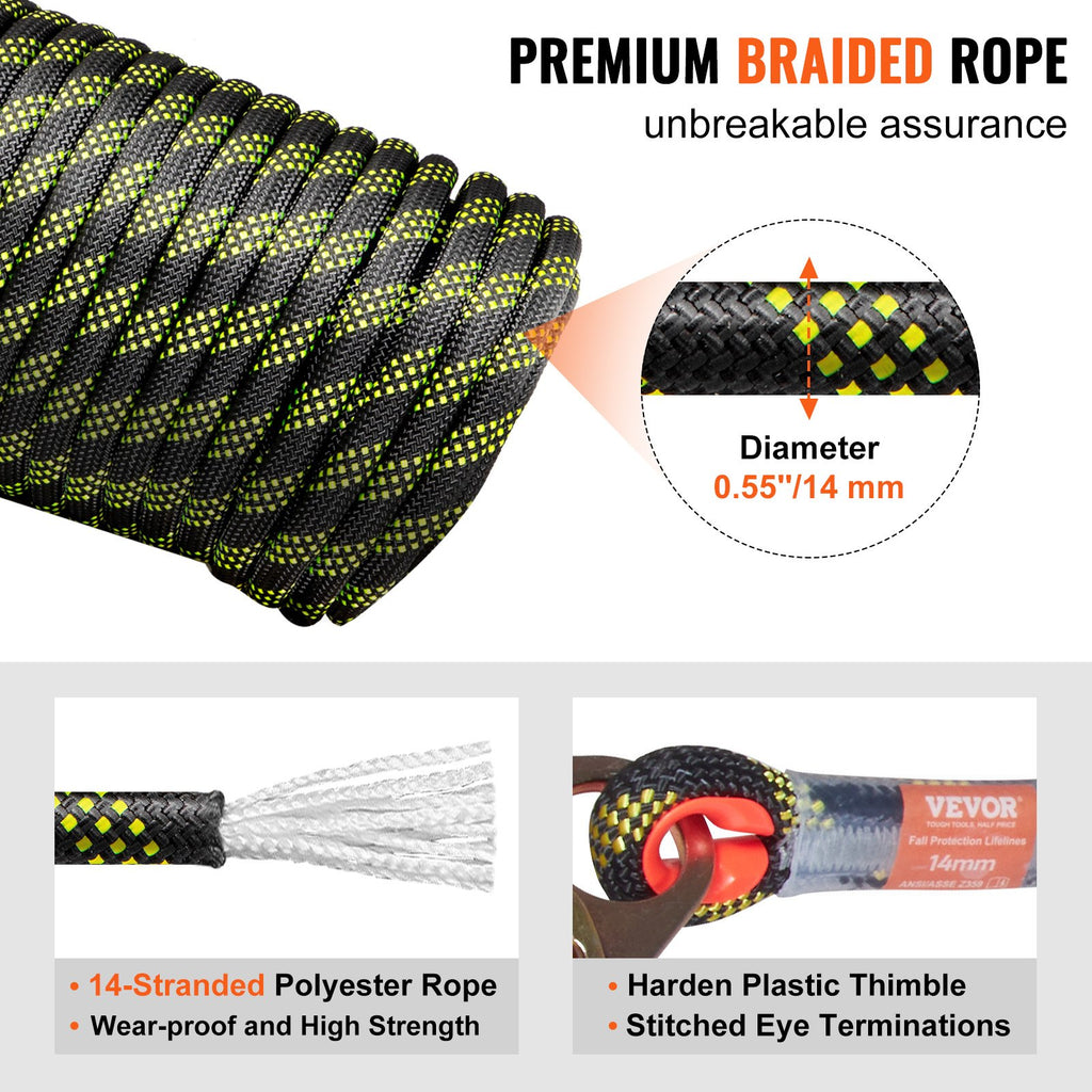 Vertikali saugos virvė VEVOR ROPE-Z-14-150, 45,7 m