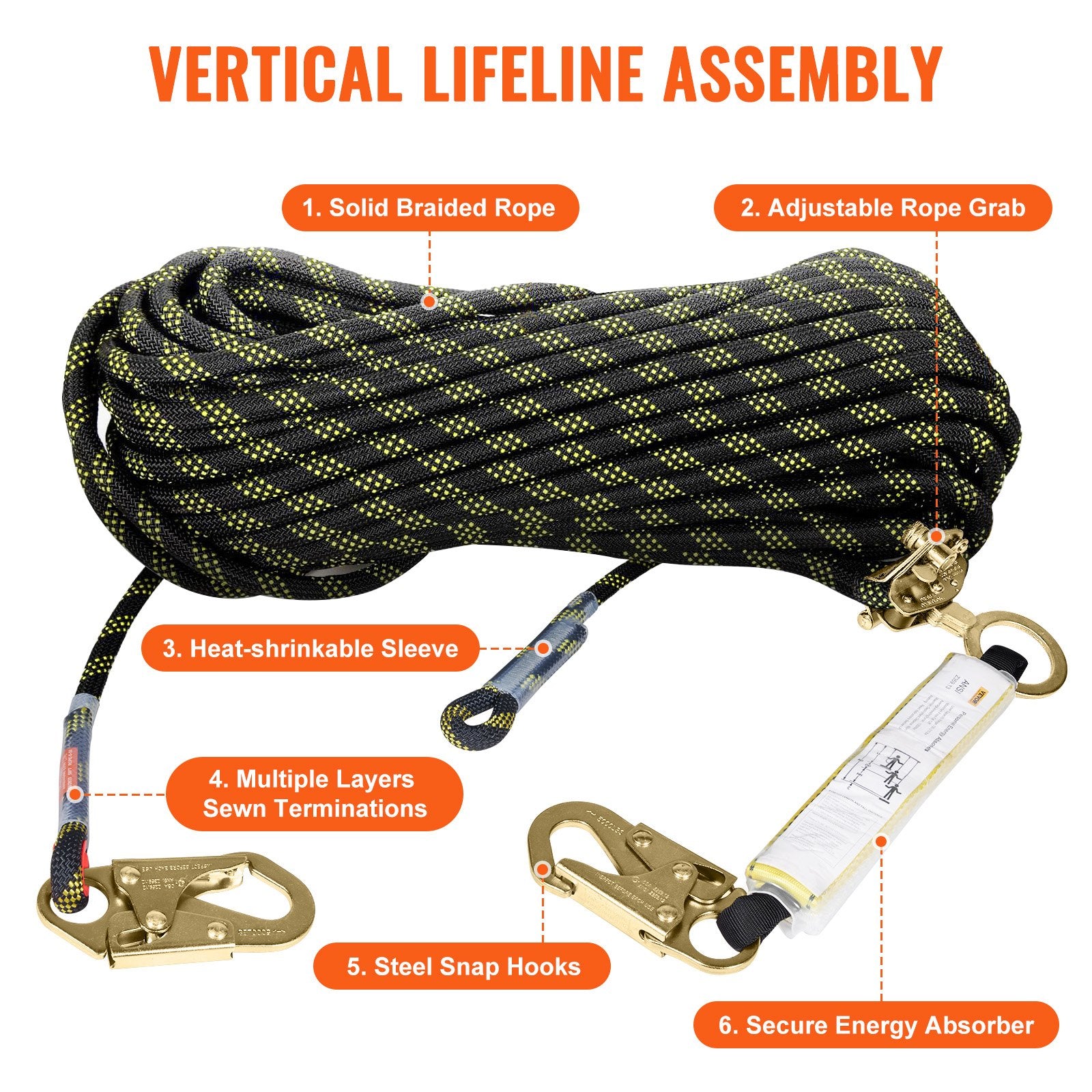 Vertikali saugos virvė VEVOR ROPE-Z-14-150, 45,7 m