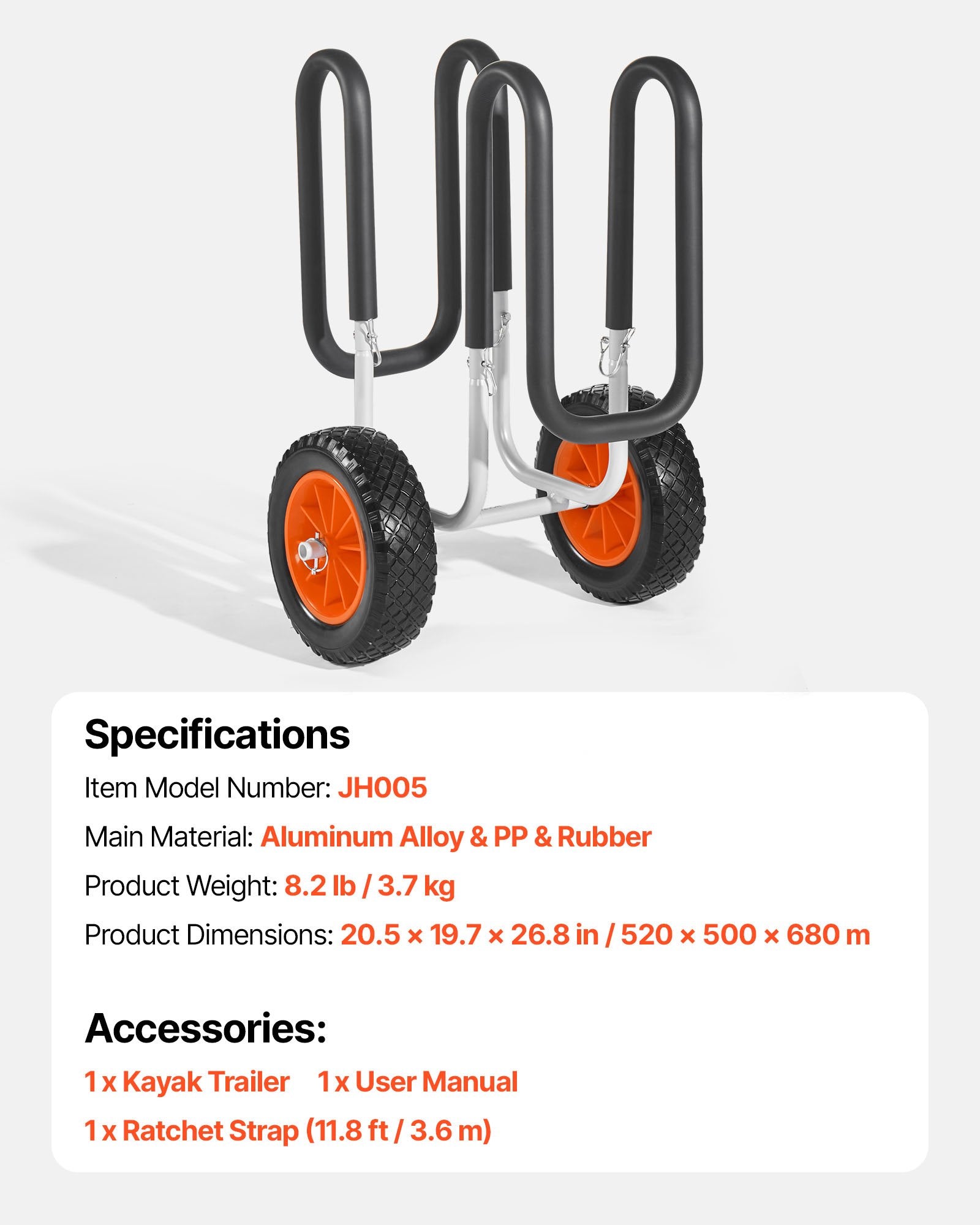 Baidarių ir irklenčių vežimėlis VEVOR JH005, 68 kg keliamoji galia