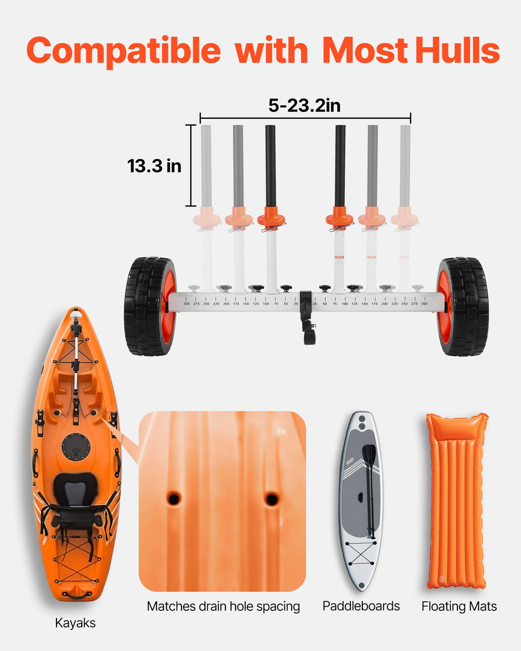 Baidarių vežimėlis VEVOR JH-P002, 104 kg keliamoji galia
