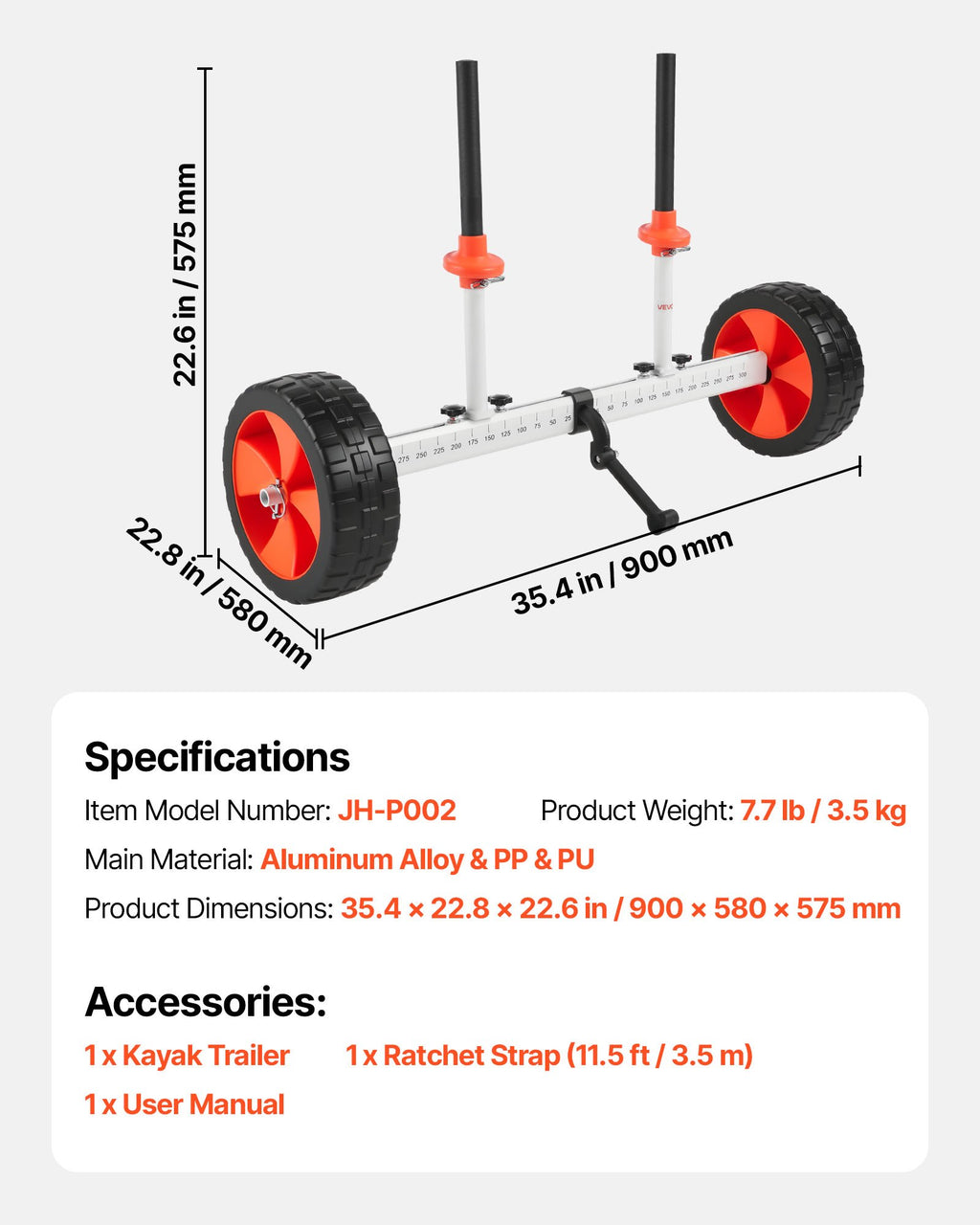 Baidarių vežimėlis VEVOR JH-P002, 104 kg keliamoji galia