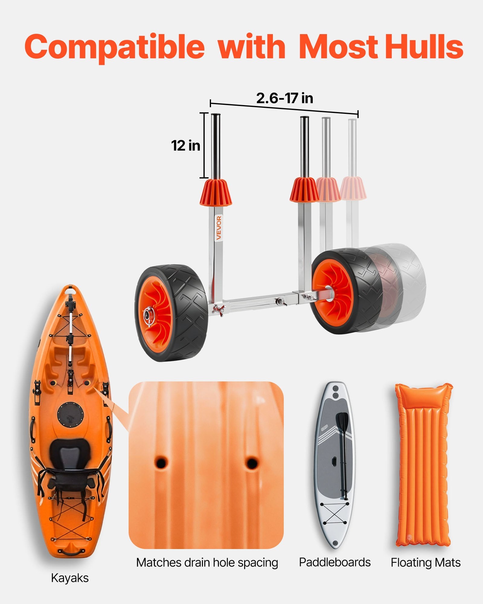 Baidarių vežimėlis VEVOR 2017, 113,4 kg keliamoji galia