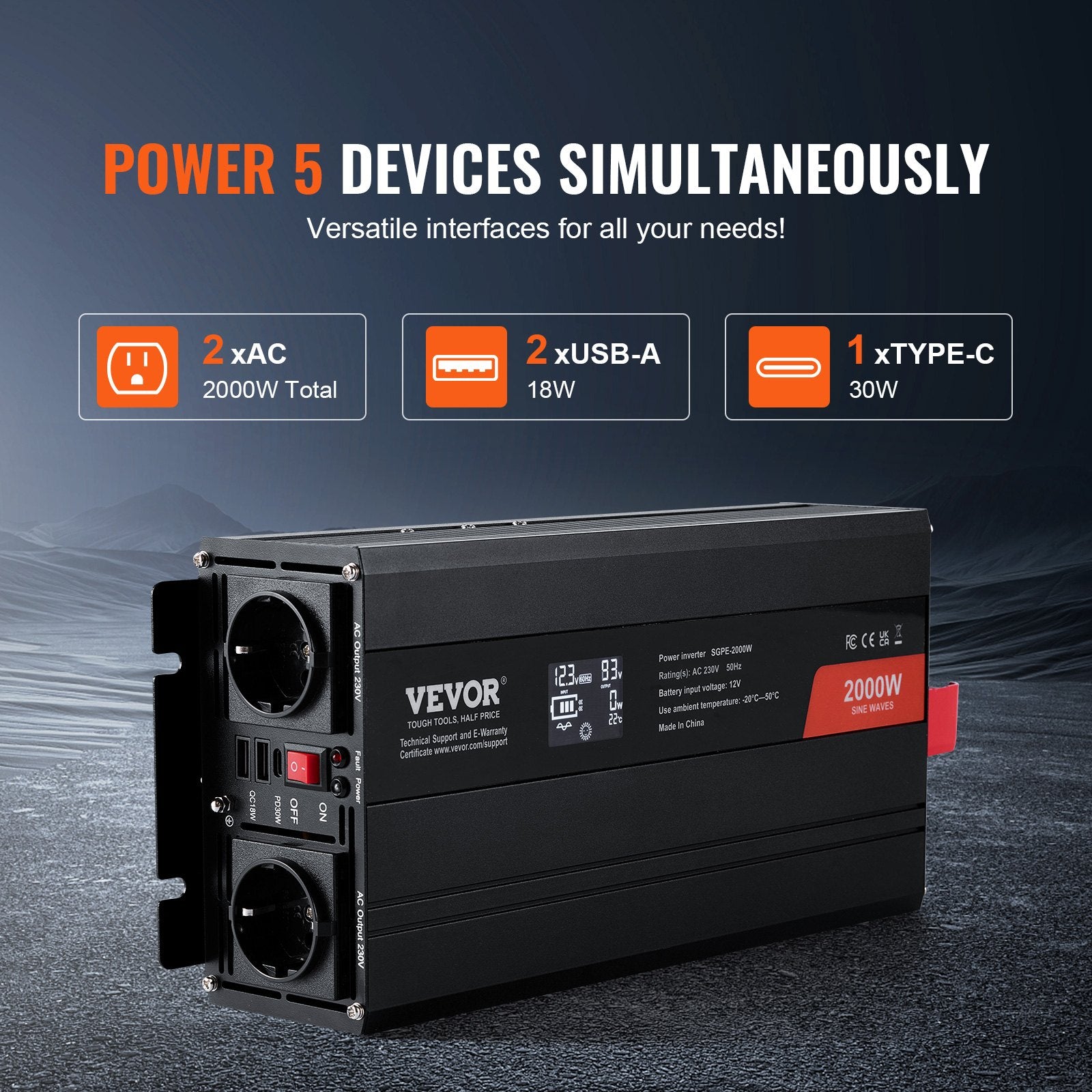 Įtampos keitiklis VEVOR SGPE-2000W, 2000 W