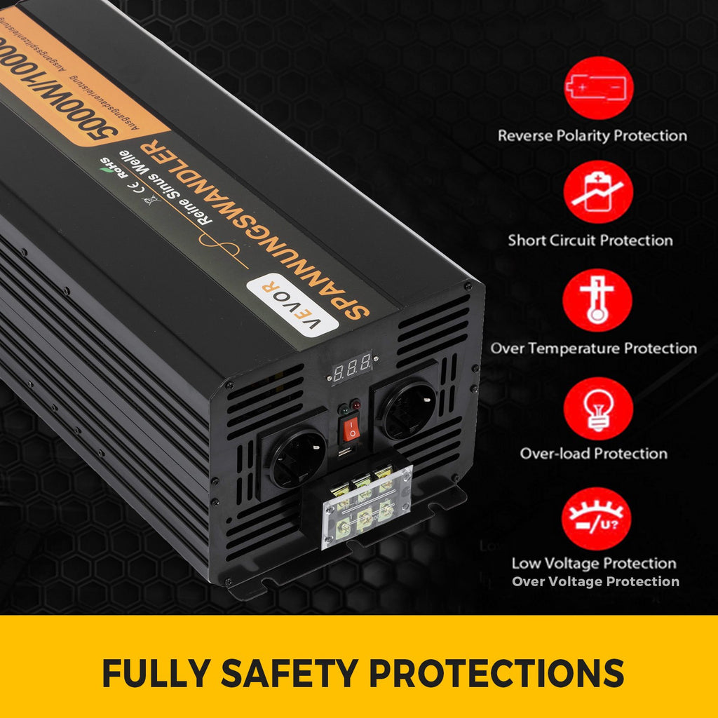 Gryno sinuso įtampos keitiklis VEVOR 5000W 24V-230V, 10000W pikinė galia