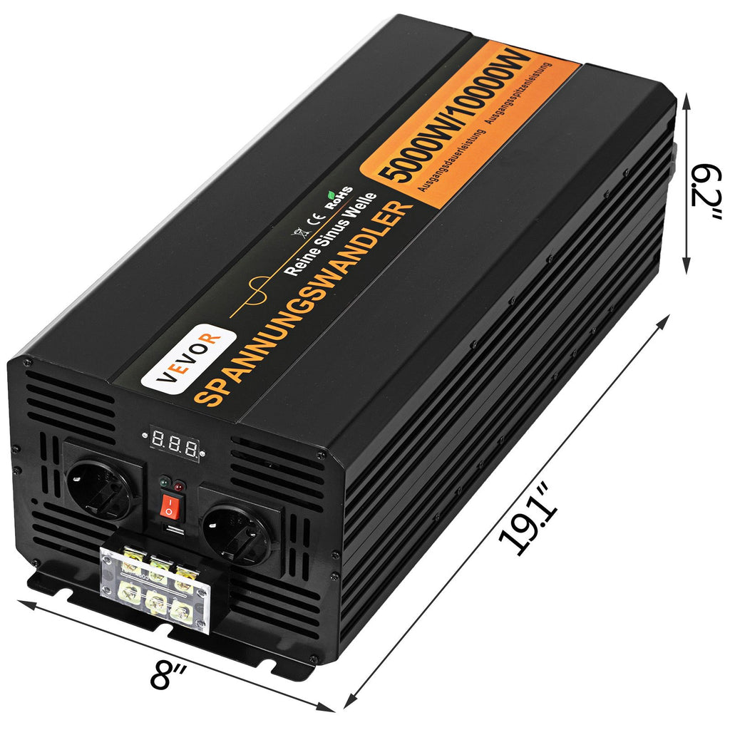 Gryno sinuso įtampos keitiklis VEVOR 5000W 24V-230V, 10000W pikinė galia
