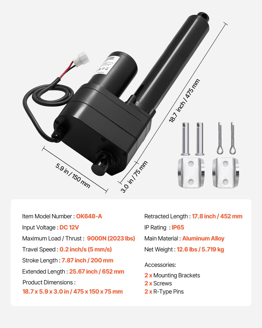Linijinis pavaros mechanizmas VEVOR OK648-A, 9000N
