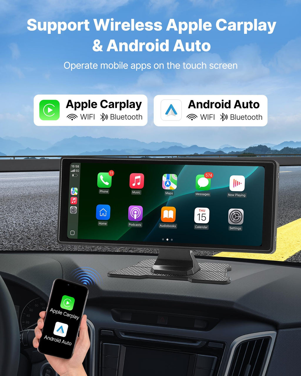 Belaidė automobilio multimedija VEVOR 9004D, 10 colių HD ekranas