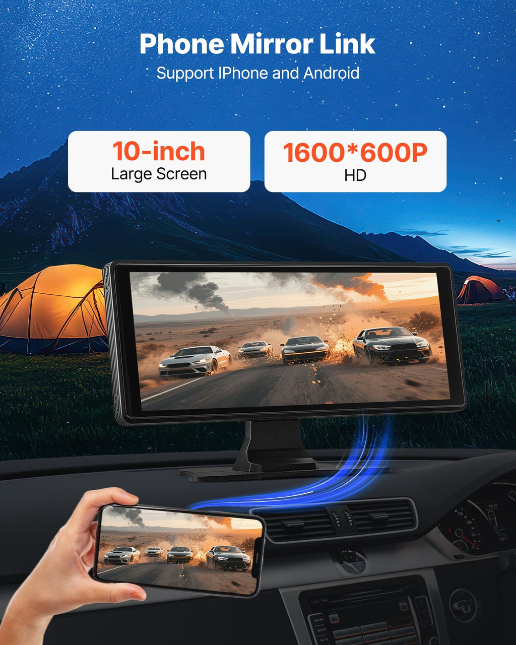 Belaidė automobilio multimedija VEVOR 9004D, 10 colių HD ekranas