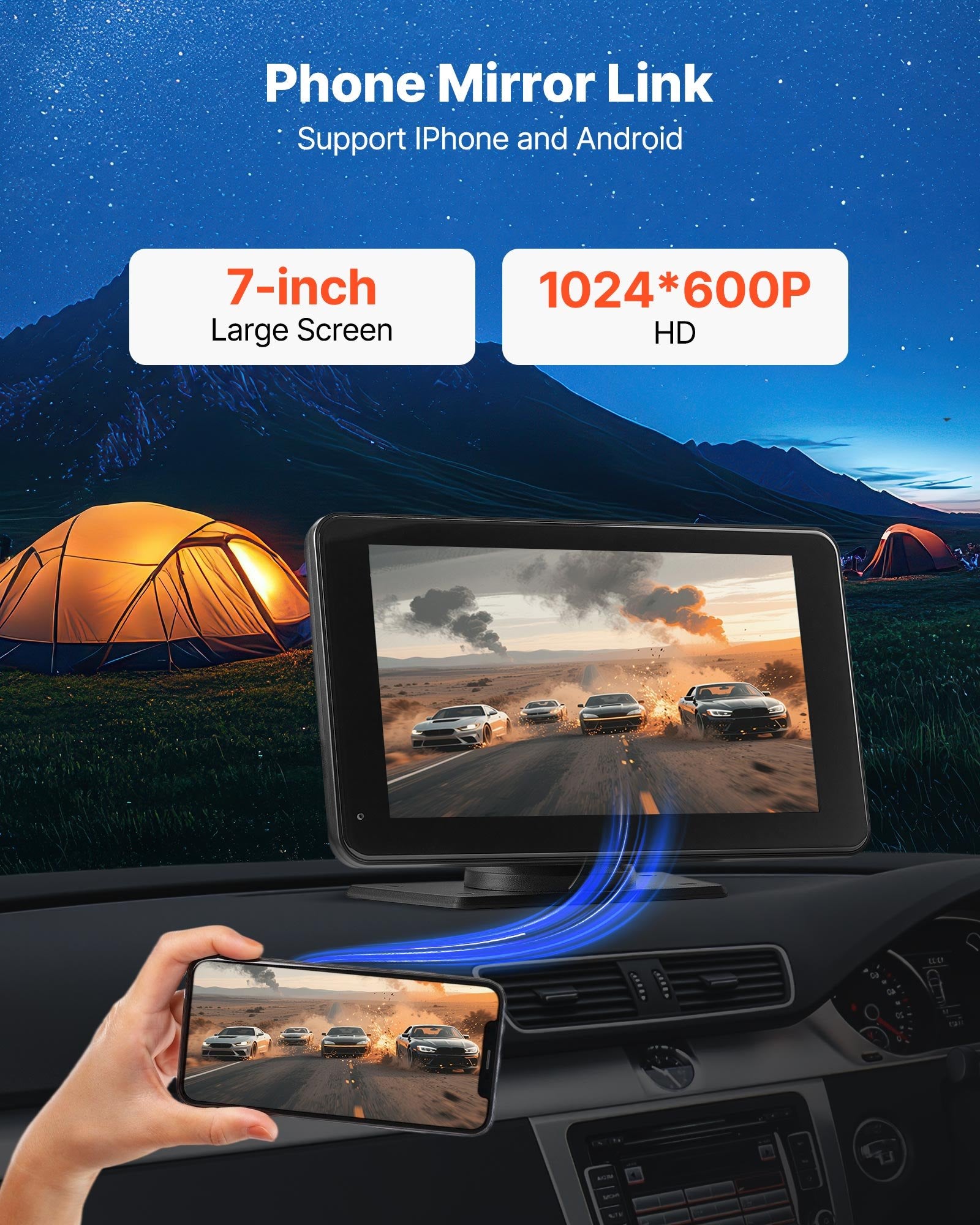 Automobilinis multimedijos grotuvas VEVOR 7090P, 7 colių HD jutiklinis ekranas