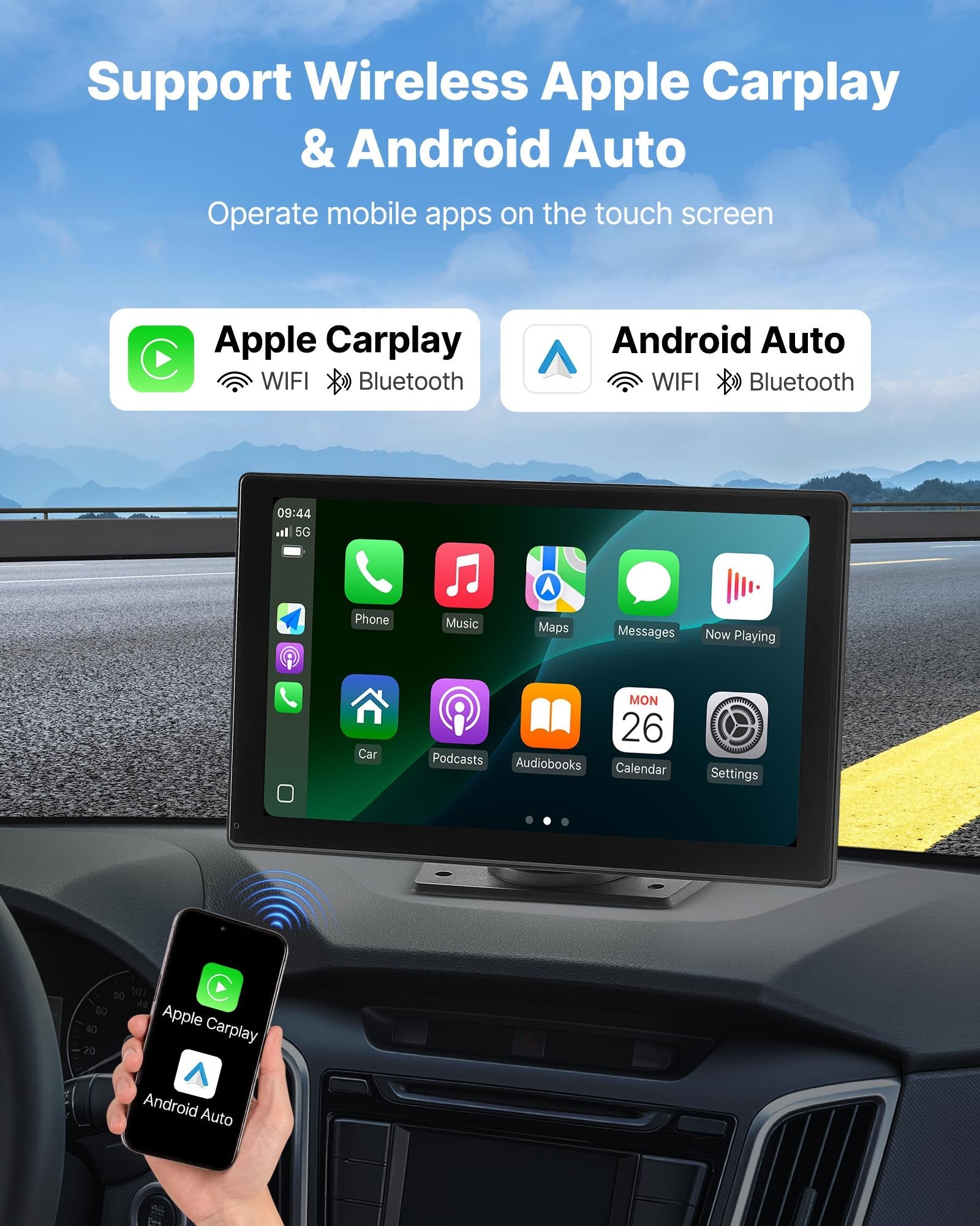 Automobilinė multimedijos sistema VEVOR 7098P, 9 colių HD ekranas