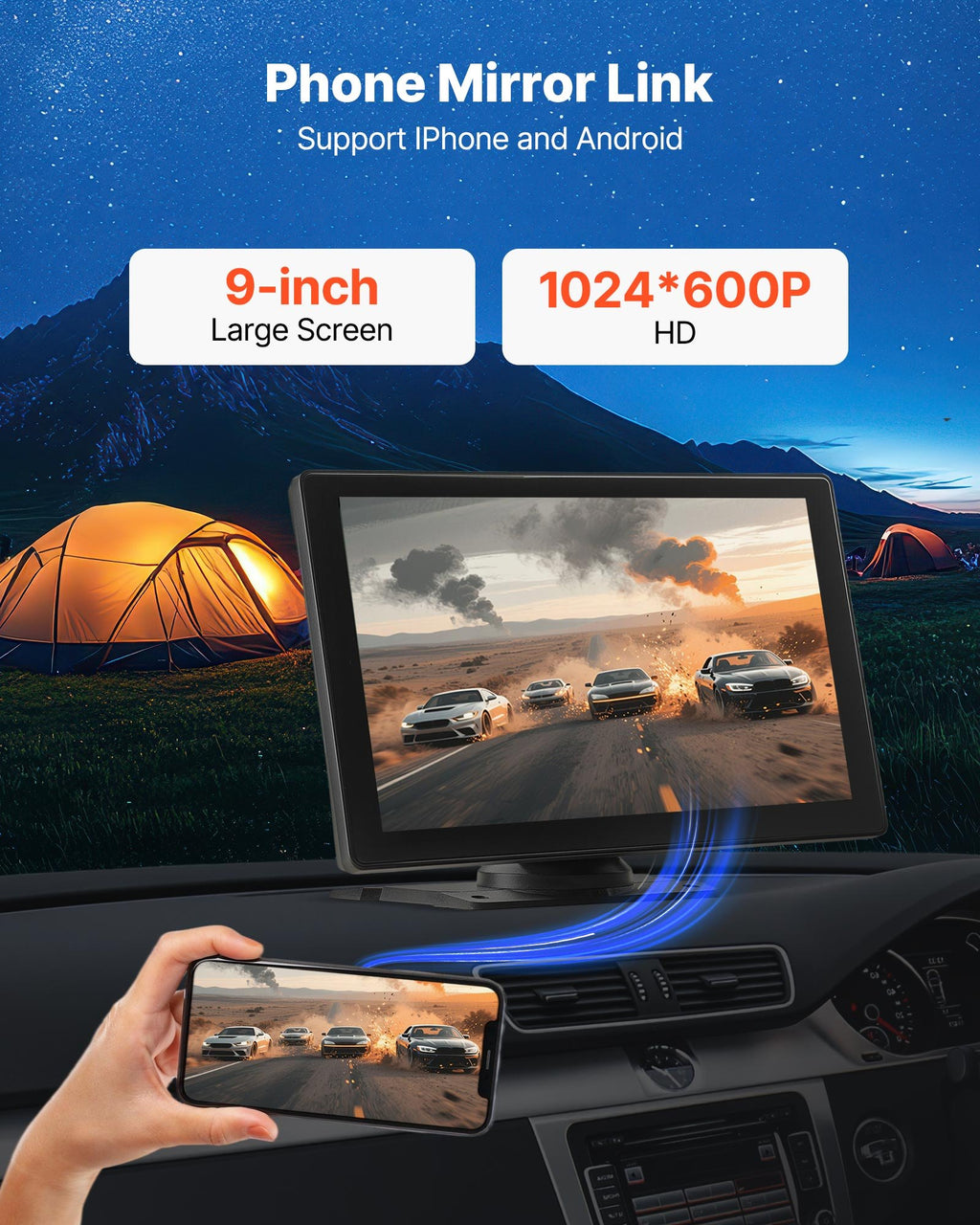 Automobilinė multimedijos sistema VEVOR 7098P, 9 colių HD ekranas