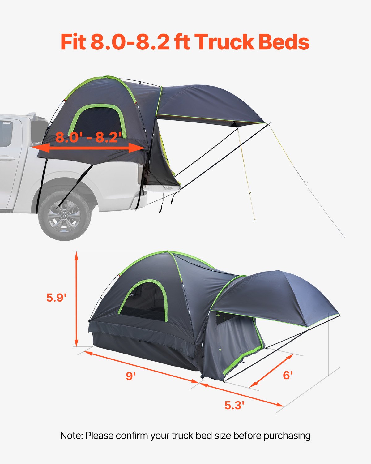 Pikapo palapinė VEVOR 2240607, skirta 2,44–2,50 m kėbului