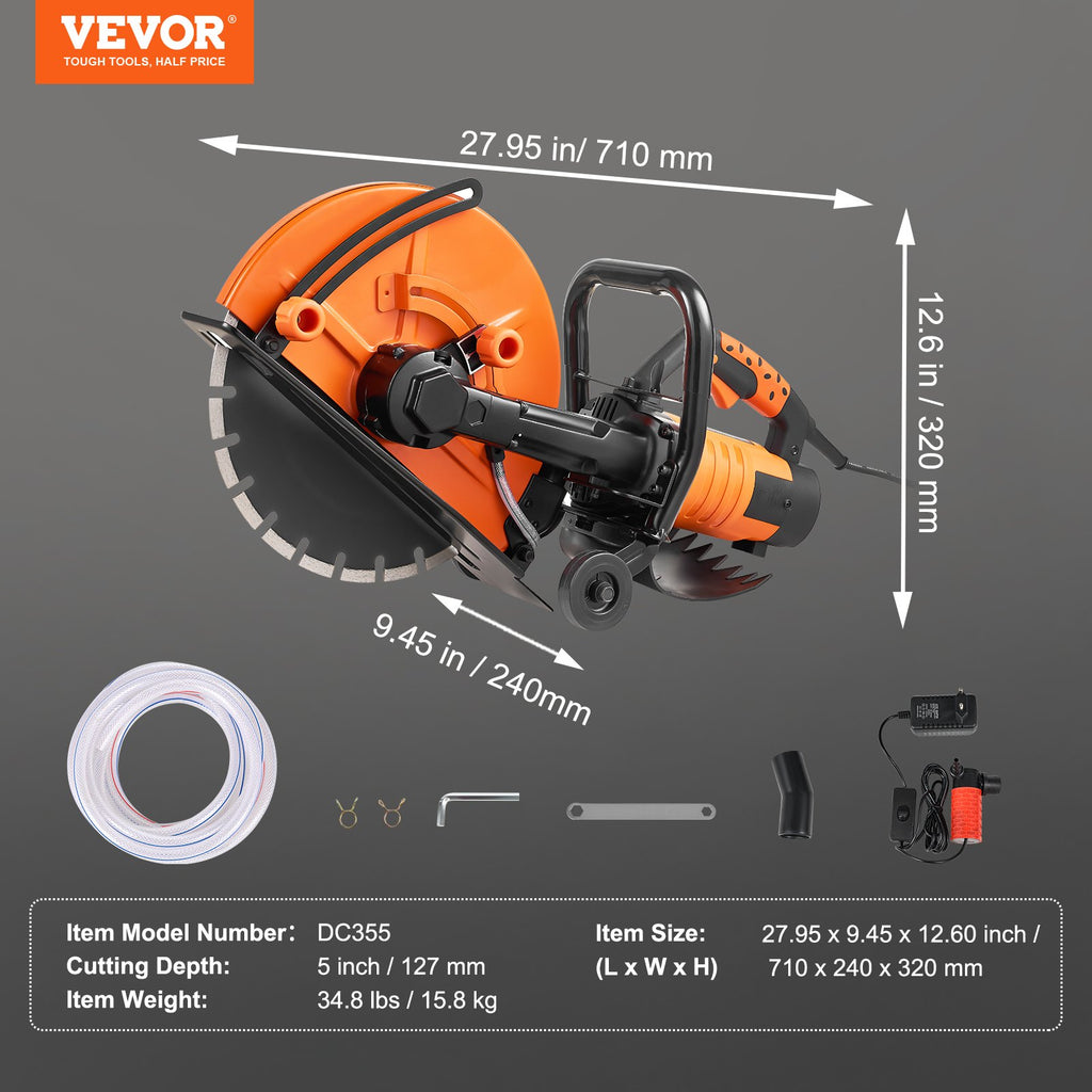 Elektrinis betono pjūklas VEVOR DC355, 2600 W