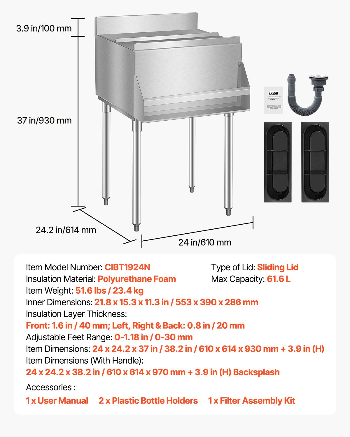 Ledo talpa VEVOR CIBT1924N, 61,6 l
