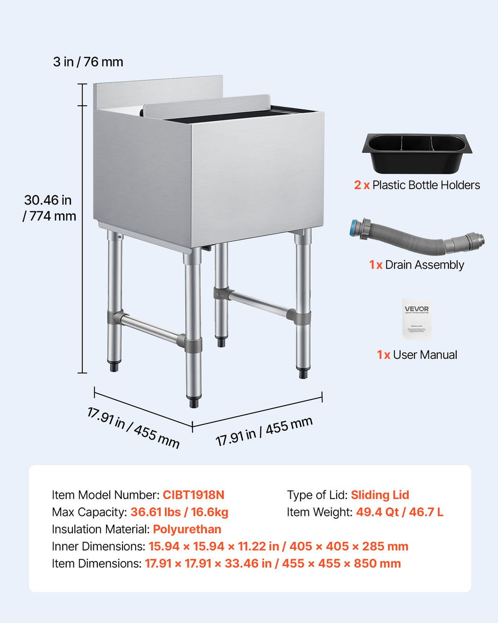 Ledo talpa VEVOR CIBT1918N, 46,7 l talpa