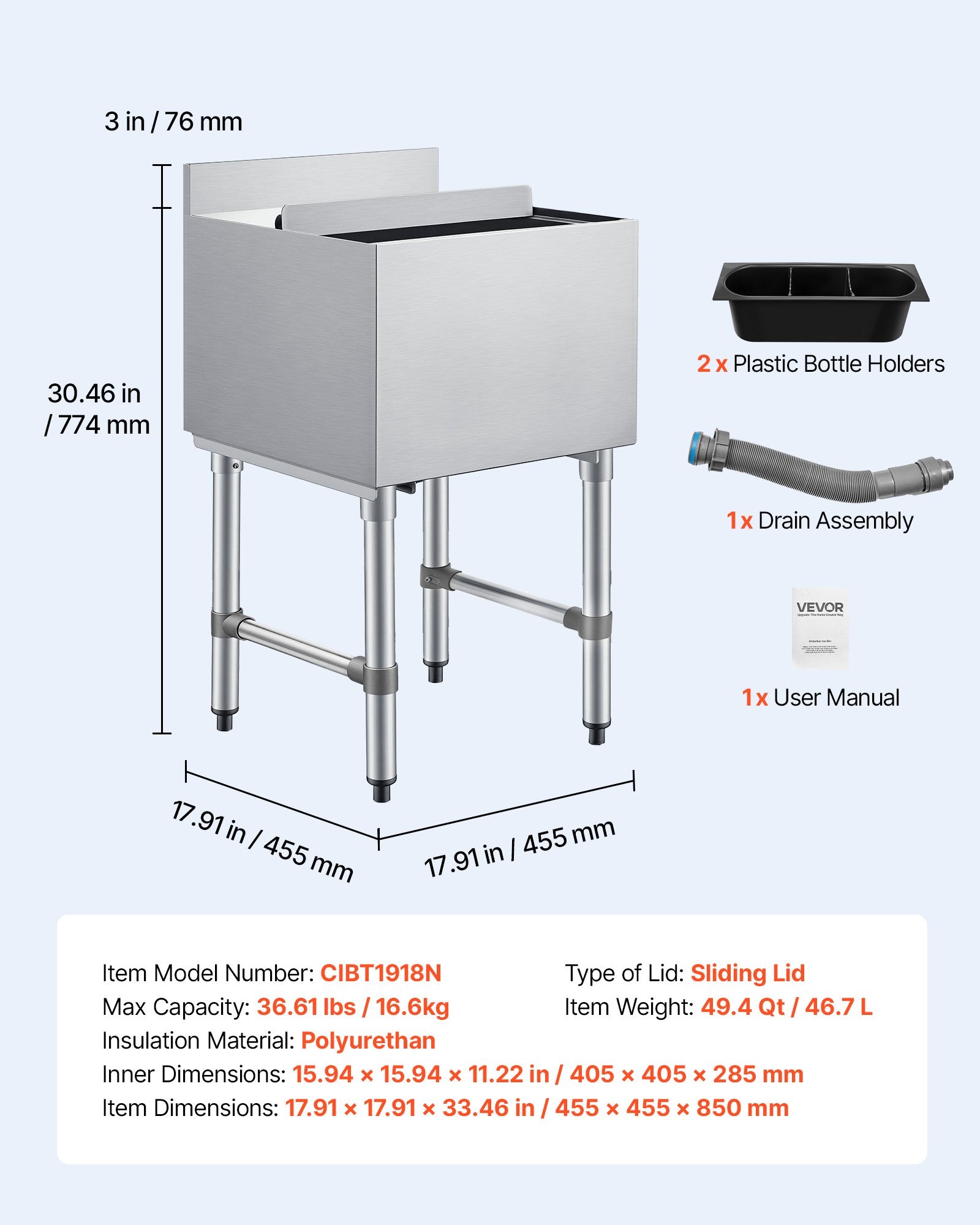 Ledo talpa VEVOR CIBT1918N, 46,7 l talpa