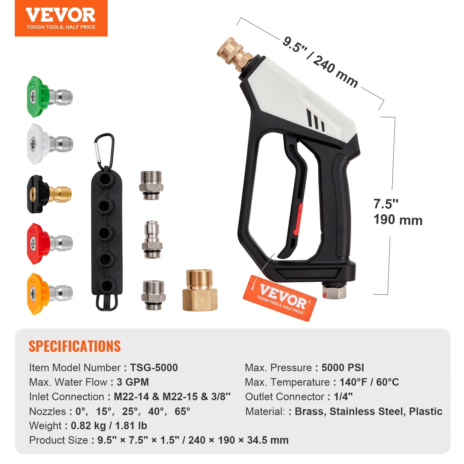 Aukšto slėgio plovimo pistoletas VEVOR TSG-5000, 5000 PSI