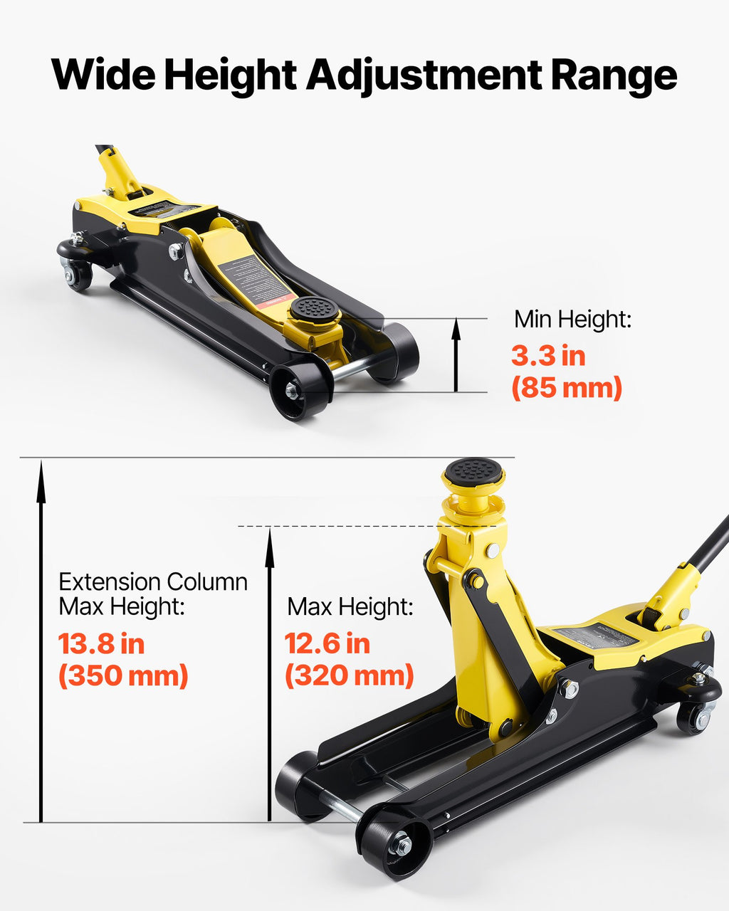 Žemo profilio hidraulinis domkratas VEVOR QJD61-8A-1+A+B, 2,5 t keliamoji galia