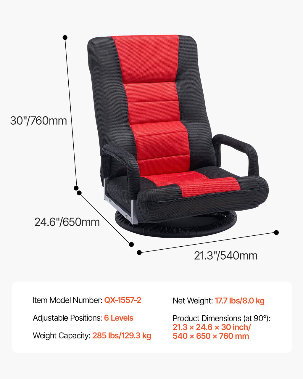Grindų žaidimų kėdė VEVOR QX-1557-2, 360° besisukanti