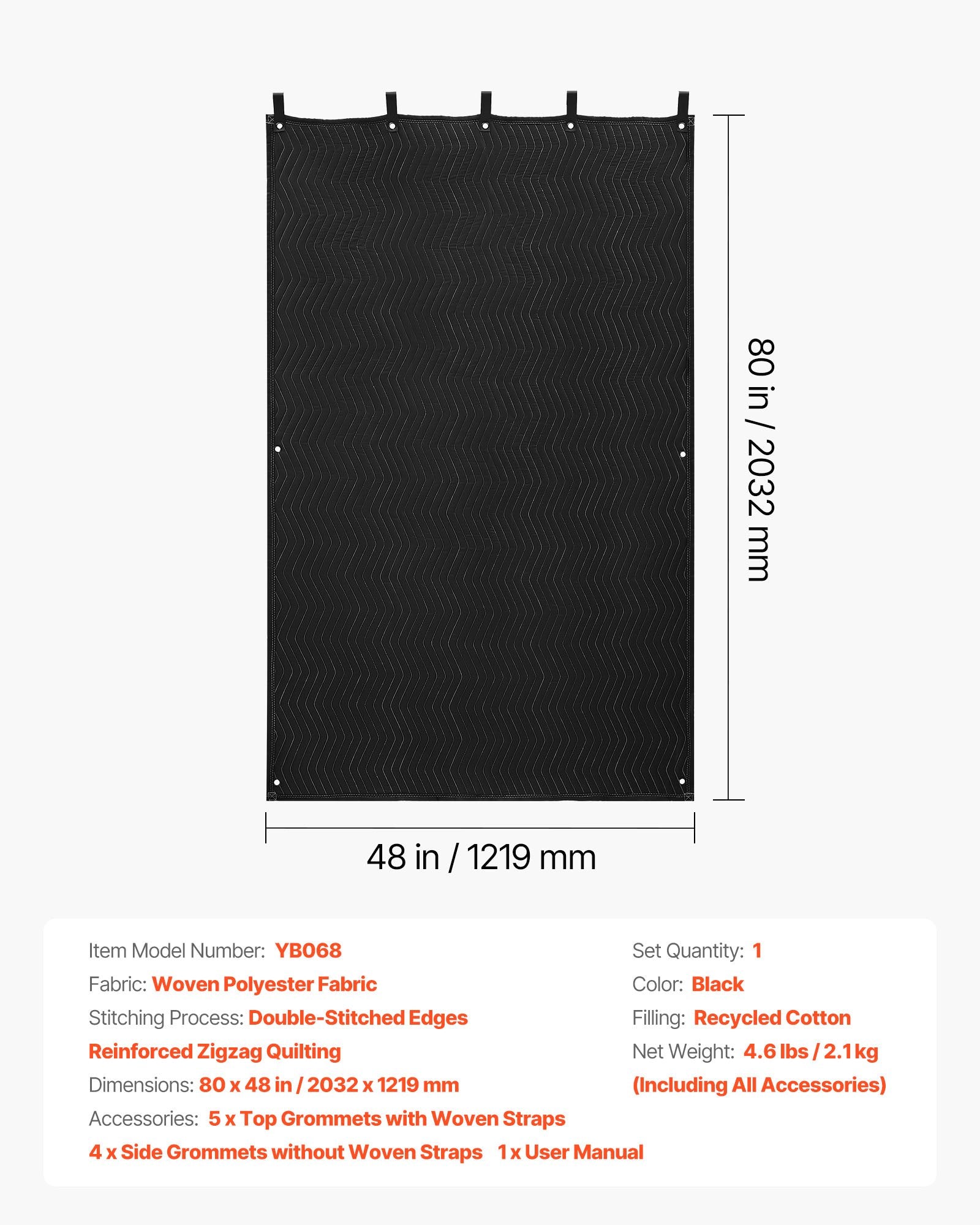 Garsą izoliuojanti užuolaida VEVOR YB068, 2032 x 1219 mm