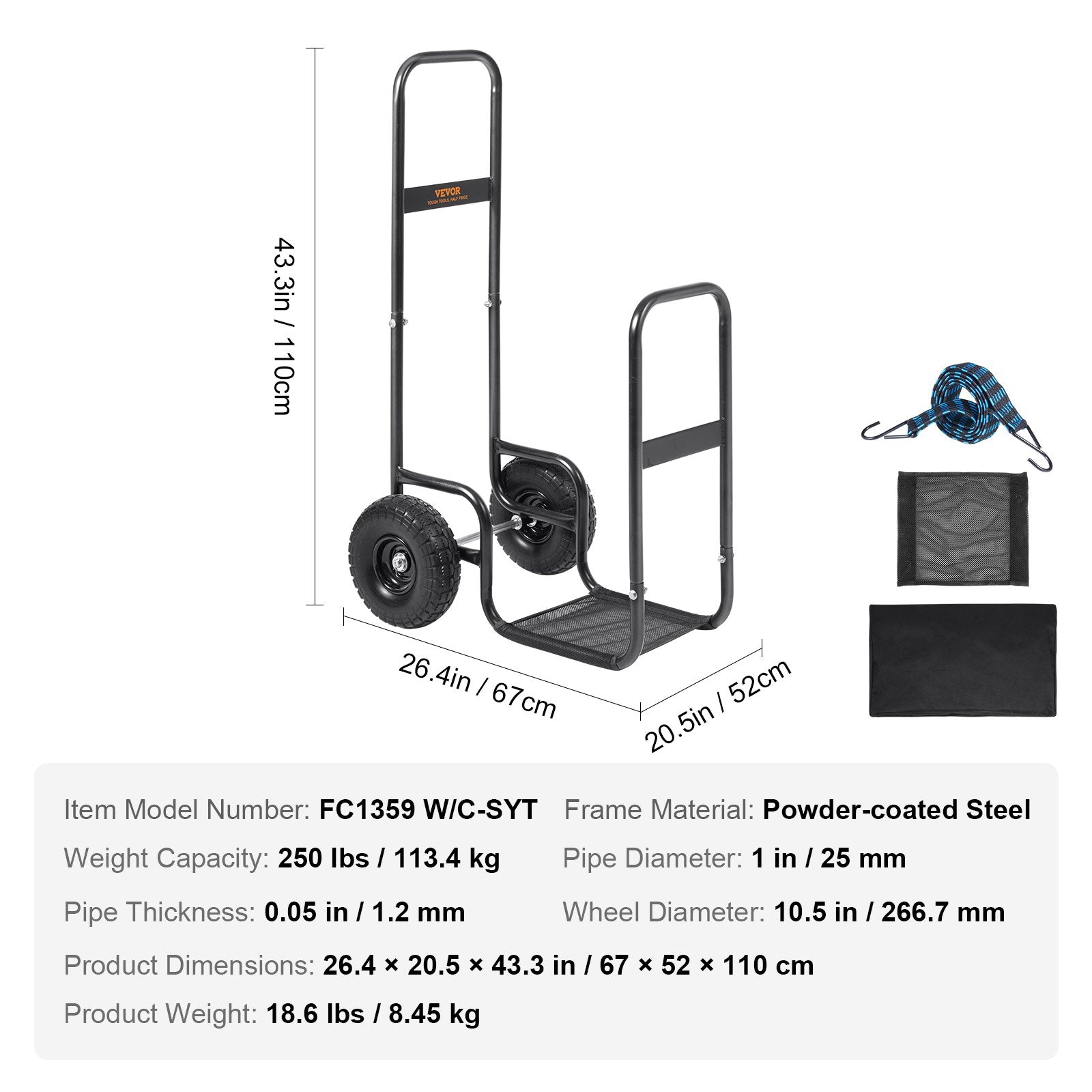 Malkų vežimėlis VEVOR FC1359 W/C-SYT, 113,4 kg keliamoji galia