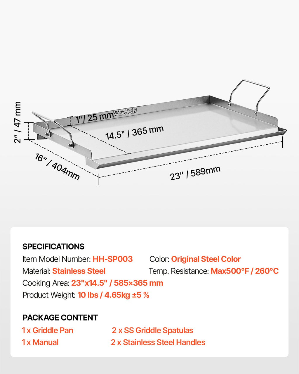 Nerūdijančio plieno kepimo plokštė VEVOR HH-SP003, 585x365 mm