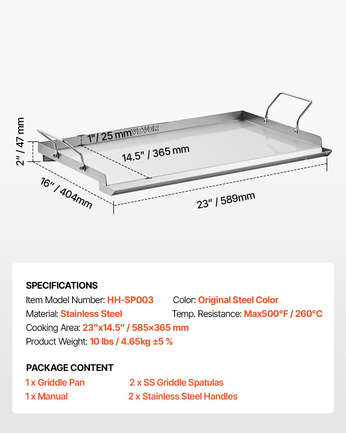 Nerūdijančio plieno kepimo plokštė VEVOR HH-SP003, 585x365 mm