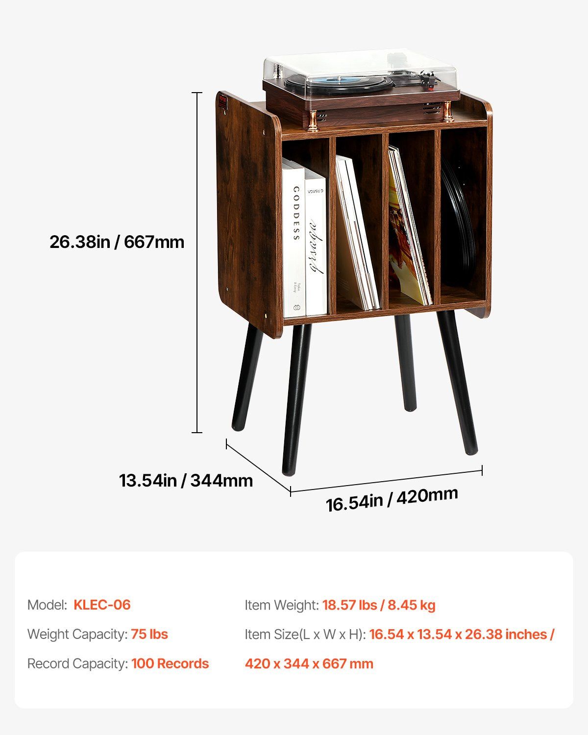 Vinilinių plokštelių grotuvo staliukas VEVOR KLEC-05, talpina iki 100 albumų