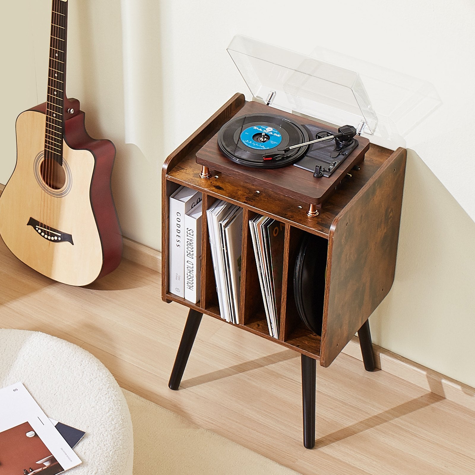 Vinilinių plokštelių grotuvo staliukas VEVOR KLEC-05, talpina iki 100 albumų