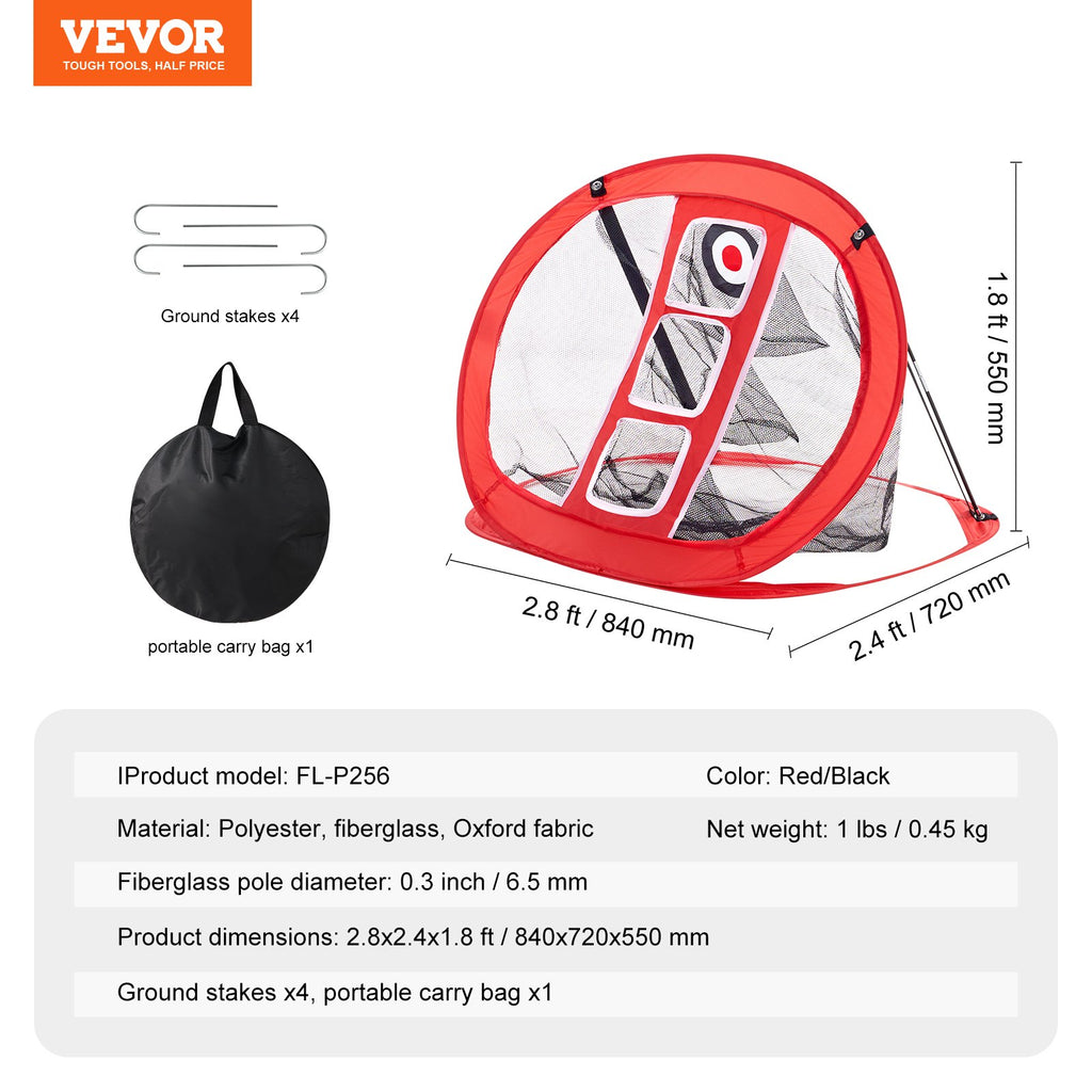 Golfo treniruočių tinklas VEVOR FL-P256, 840x720x550 mm