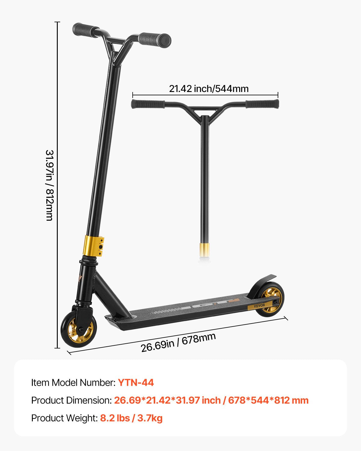 Triukinis paspirtukas VEVOR YTN-44, ABEC-9 guoliai
