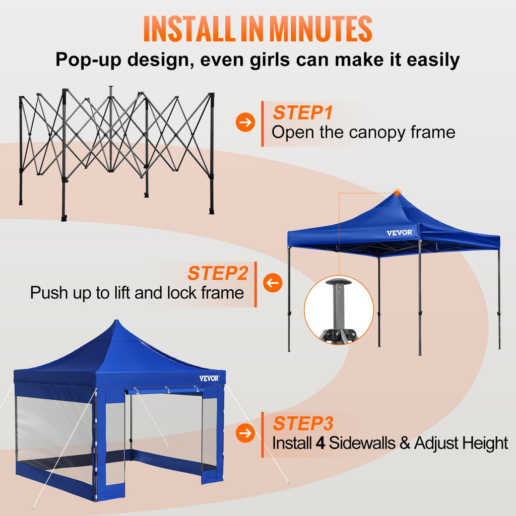 Pop-up pavėsinė VEVOR 3x3 m, su šoninėmis sienelėmis ir krepšiu