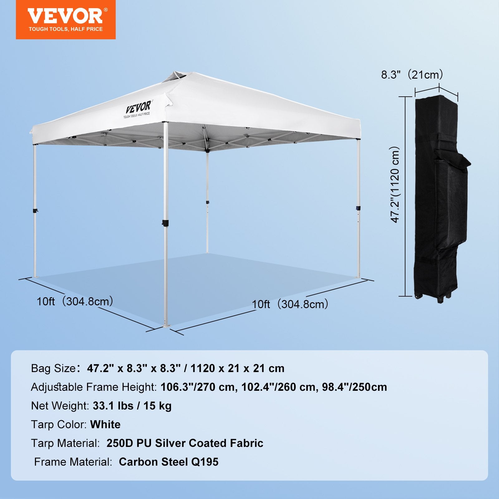 Sulankstoma pavėsinė VEVOR Pop Up, 304,8 x 304,8 cm