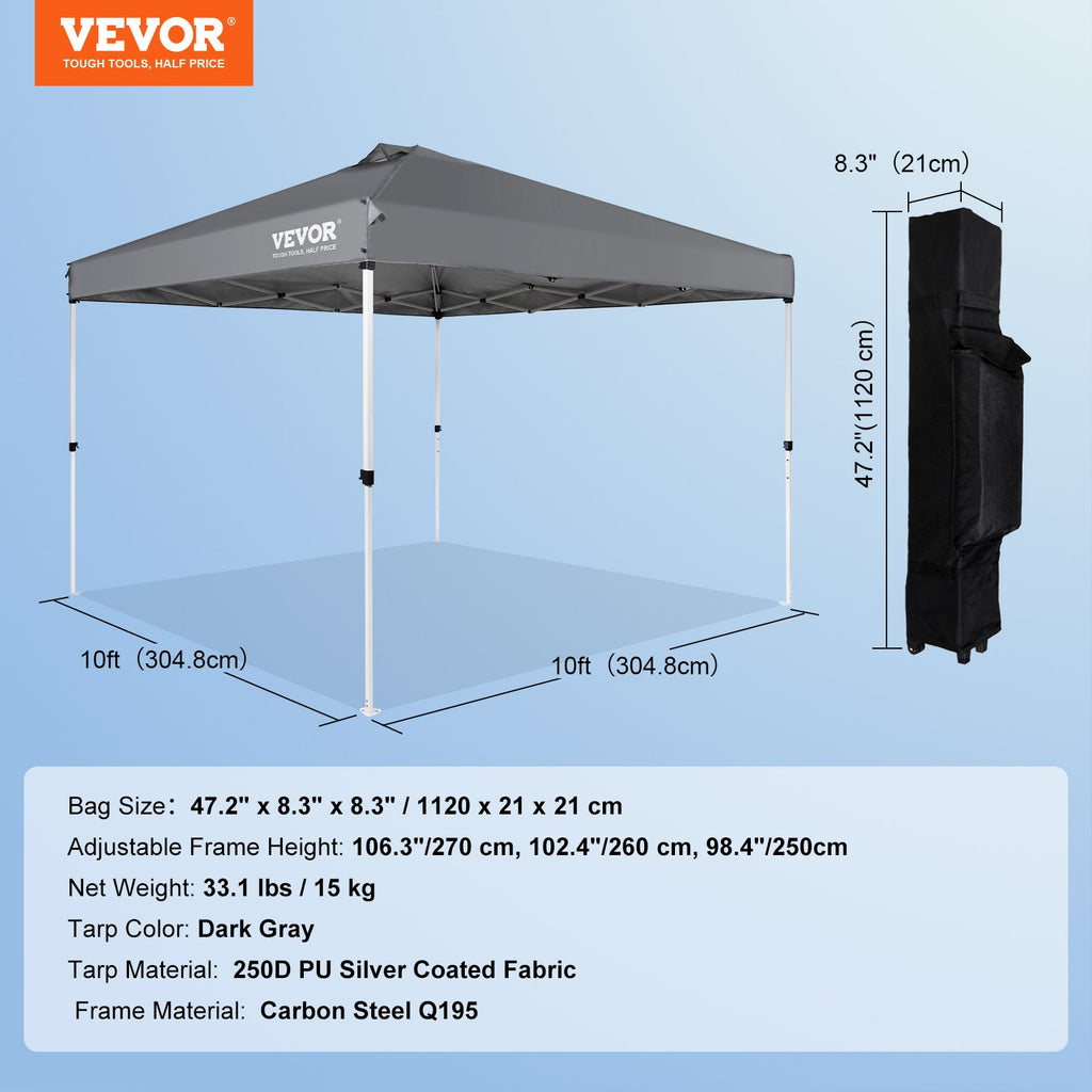 Sulankstoma pavėsinė VEVOR 10 x 10 ft, 250D PU danga
