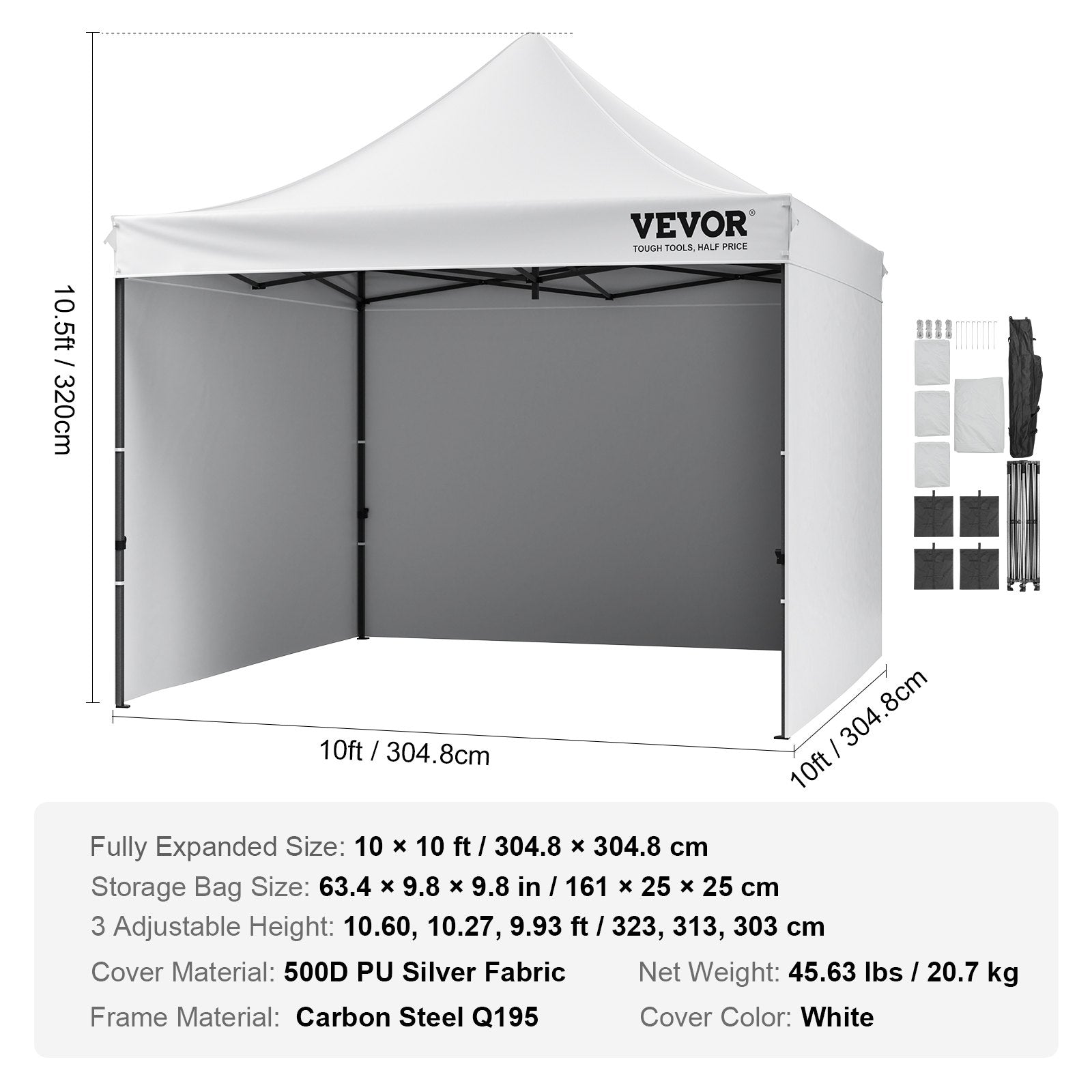 Išskleidžiama pavėsinė VEVOR 304,8 x 304,8 cm, su šoninėmis sienelėmis