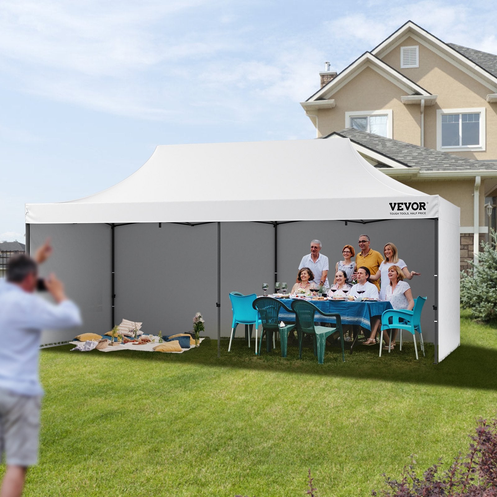 Sulankstoma pavėsinė VEVOR 3,05 x 6,1 m, su šoninėmis sienelėmis