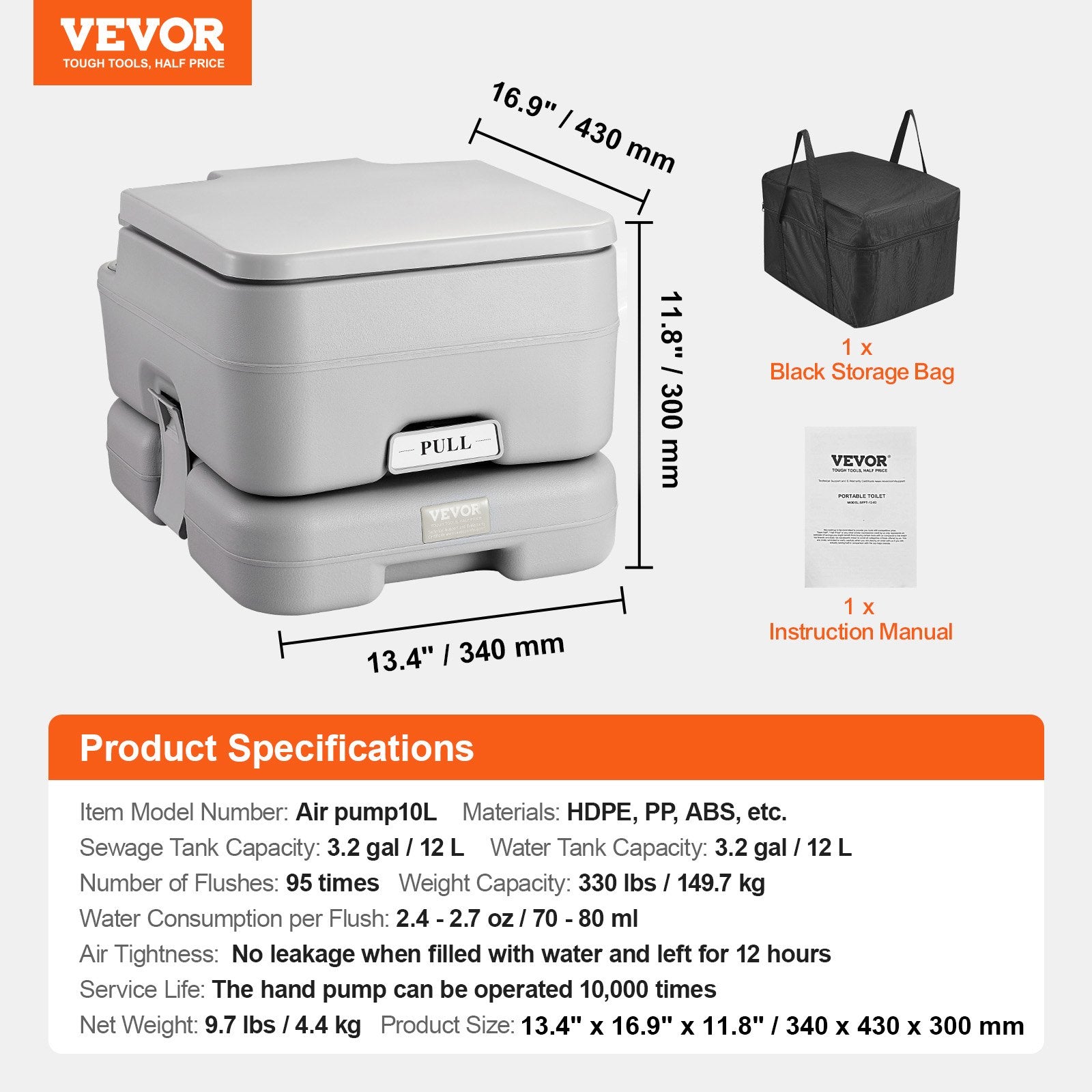 Nešiojamas tualetas VEVOR Air pump10L, 12 l talpos