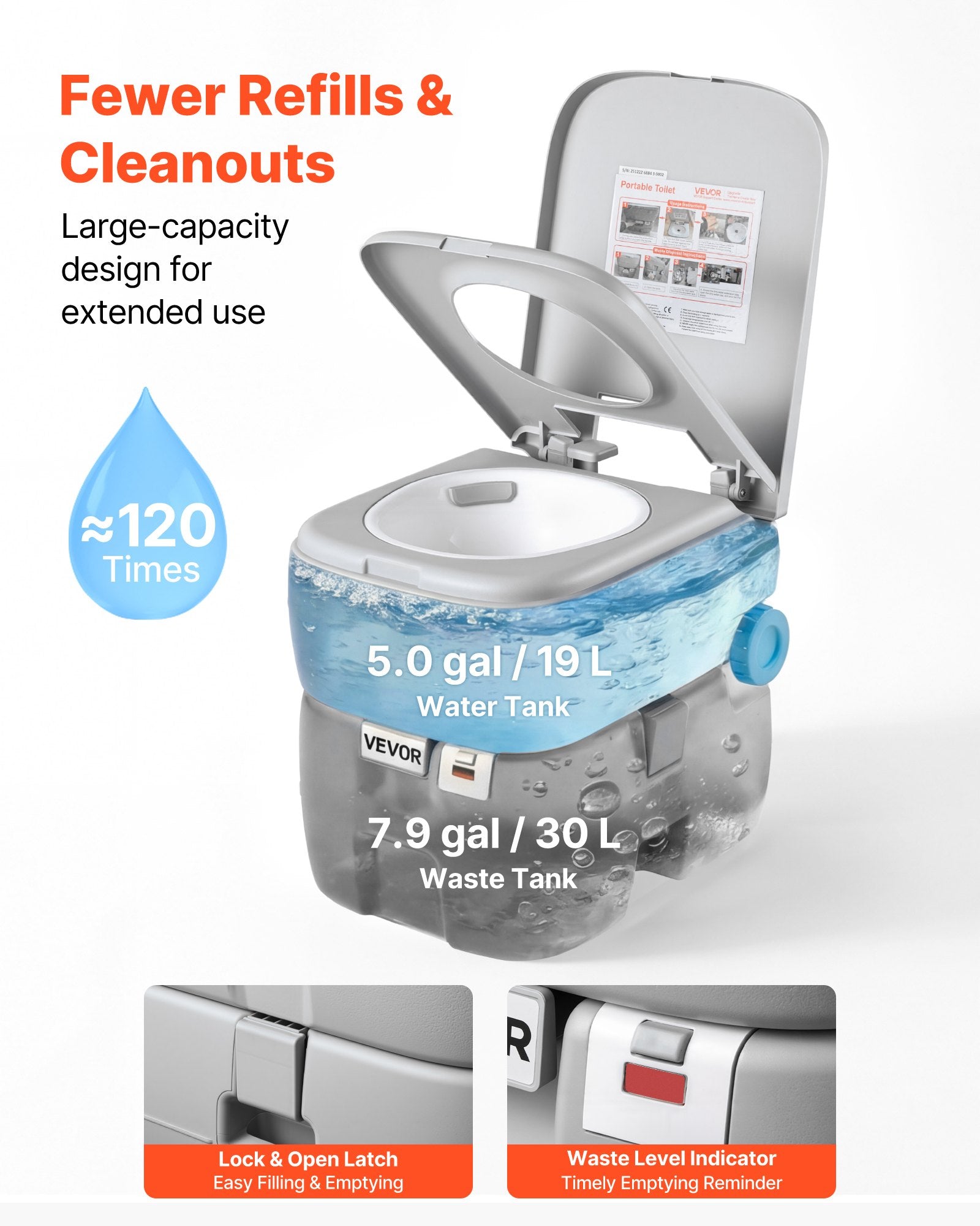 Nešiojamas tualetas VEVOR Air pump30L, 30 l talpa