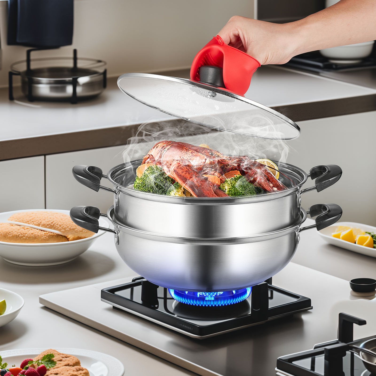 Garų puodas VEVOR 28 cm, 3QT talpa
