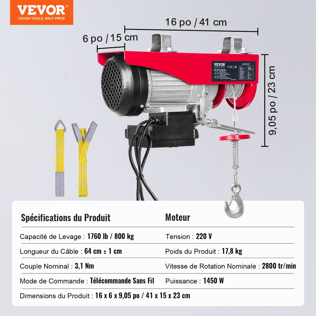 Elektrinė gervė VEVOR 800 kg, 1450W